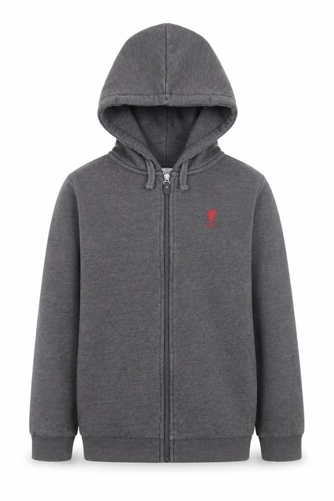 Front view of LFC boys’ grey full zip hoodie 9-10 years cotton blend hooded sweatshirt