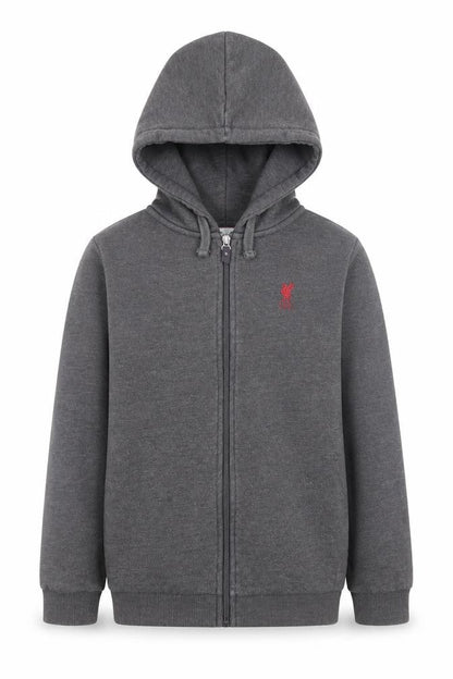 Front view of LFC boys’ grey full zip hoodie 9-10 years cotton blend hooded sweatshirt