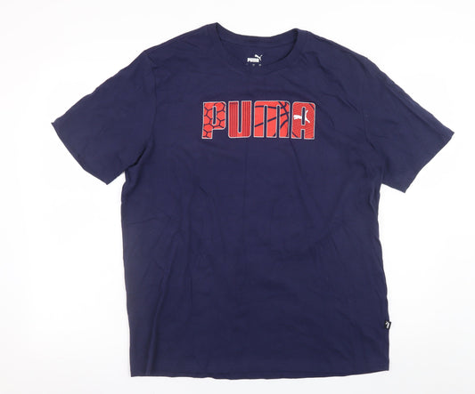 Puma Mens Blue Graphic Logo Crew Neck Short Sleeve T-Shirt Size L