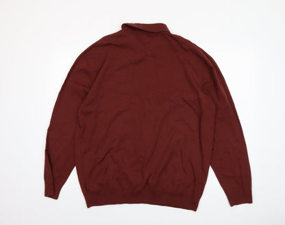 Next Mens Brown XL Collared Henley Cotton Knit Jumper
