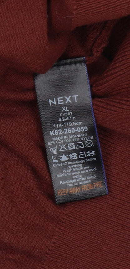 Next Mens Brown XL Collared Henley Cotton Knit Jumper