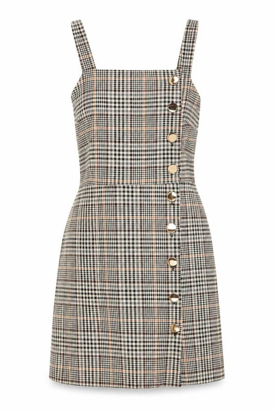 Front view of Miss Selfridge Women’s Multicoloured Check Pinafore Dress UK 8