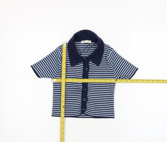 Womens UK Size S Pull&Bear Blue Cropped Button-Up