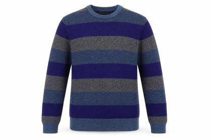 Gap Men Blue Grey Striped Lambswool V-Neck Jumper Size S