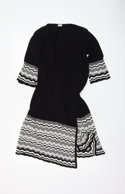 New Look Women’s Black & White Knit Wrap Dress Size 8 3/4 Sleeve