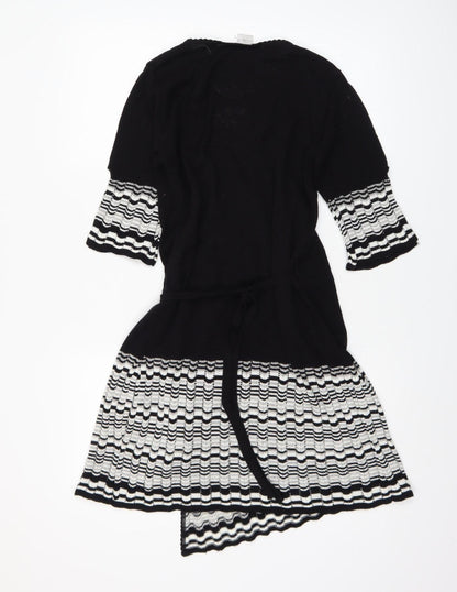 New Look Women’s Black & White Knit Wrap Dress Size 8 3/4 Sleeve