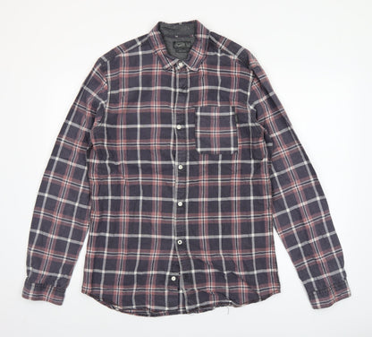 Jack & Jones Originals Men's Blue Checked Cotton Long Sleeve Shirt Large