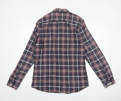 Jack & Jones Originals Men's Blue Checked Cotton Long Sleeve Shirt Large