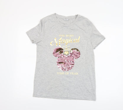 Womens UK Size 8 Disney Grey Basic T-Shirt