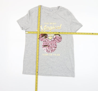 Womens UK Size 8 Disney Grey Basic T-Shirt
