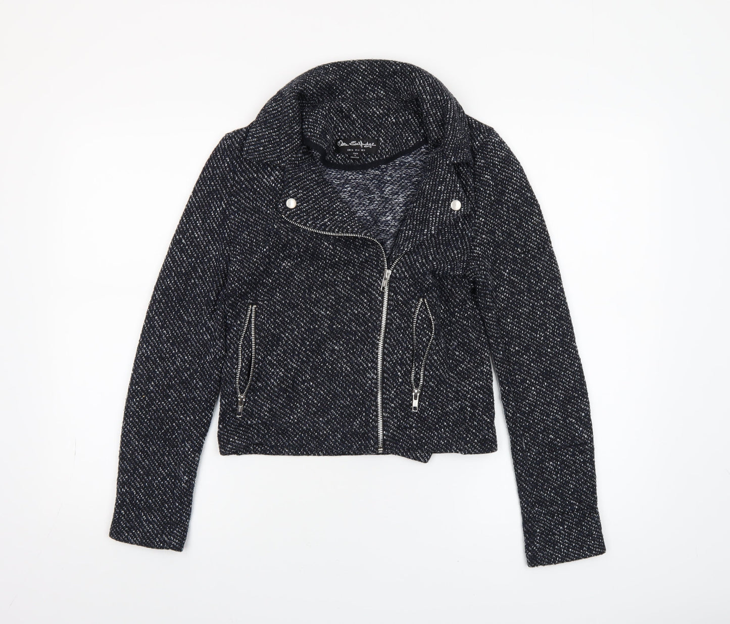 Womens UK Size 8 Miss Selfridge Black Biker Coat