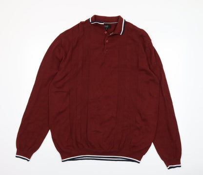 Next Men’s Red Cotton Henley Jumper XL Long Sleeve Classic Knit