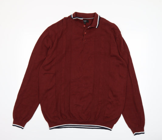 Next Men’s Red Cotton Henley Jumper XL Long Sleeve Classic Knit