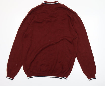 Next Men’s Red Cotton Henley Jumper XL Long Sleeve Classic Knit