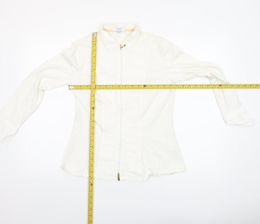 Tinta Women White Collared Zip Blouse Size 14 Cotton Stretch