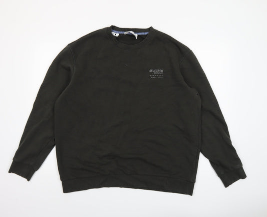 SELECTED HOMME Men's Black Crew Neck Sweatshirt Size L Classic Style