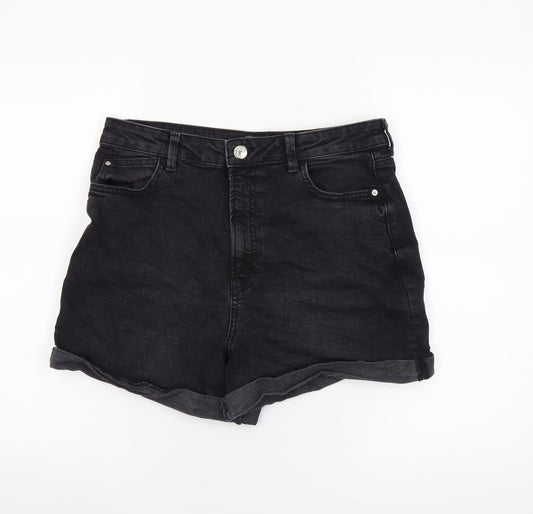 Primark Women Black Denim High Waist Shorts Size 14