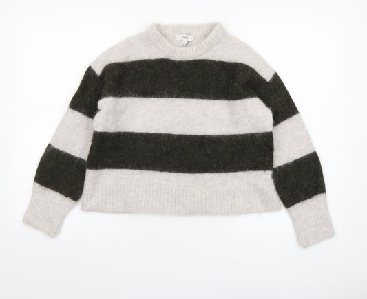 Marks and Spencer Women's Grey Striped Chunky Knit Wool Alpaca Jumper Size S