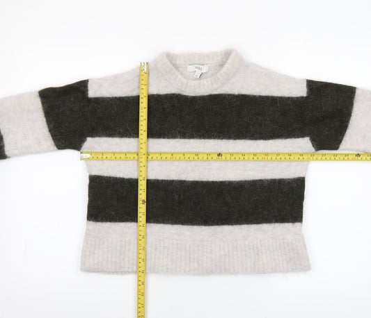 Marks and Spencer Women's Grey Striped Chunky Knit Wool Alpaca Jumper Size S