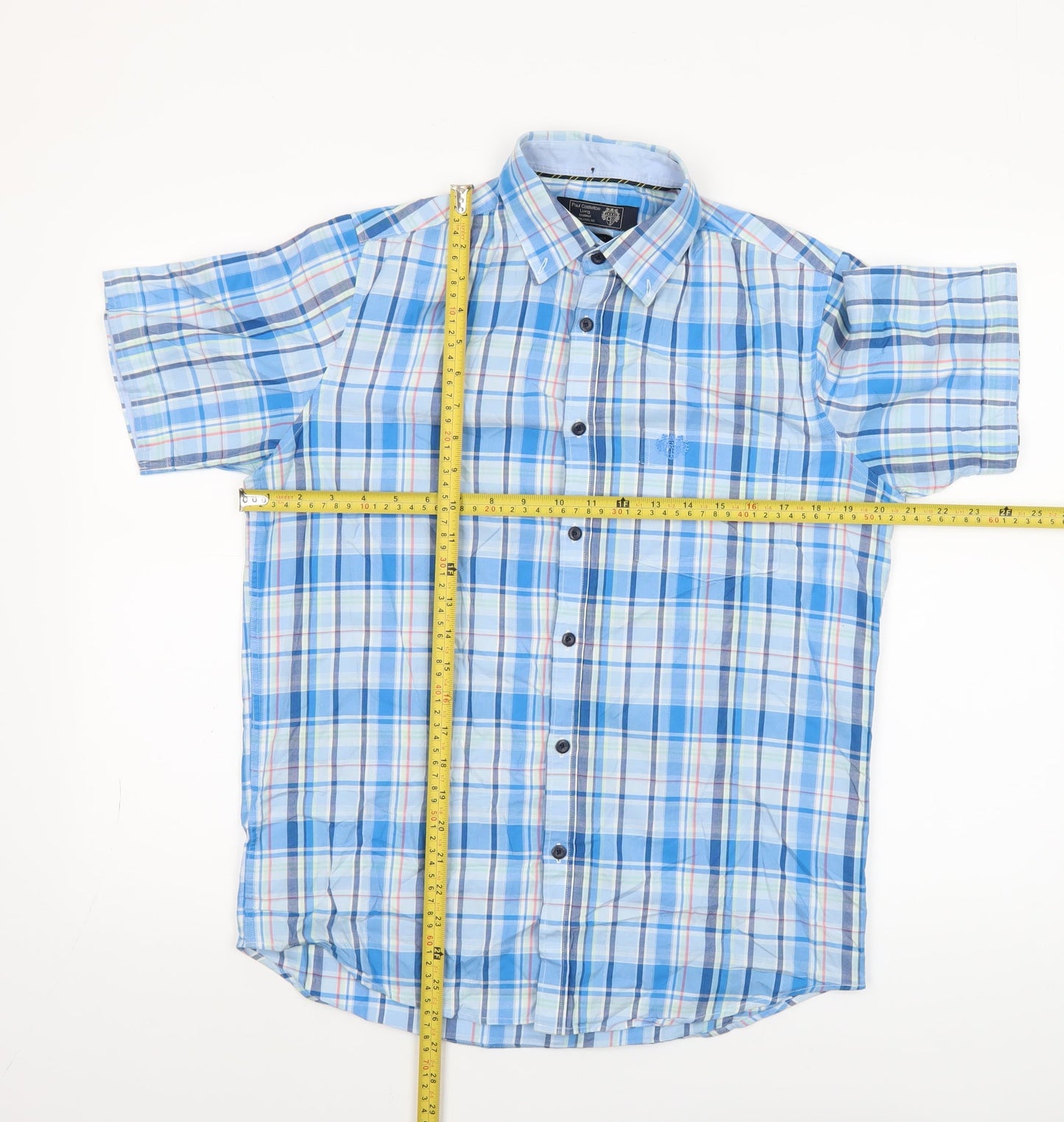 Paul Costelloe Men’s Blue Check Short Sleeve Cotton Shirt S