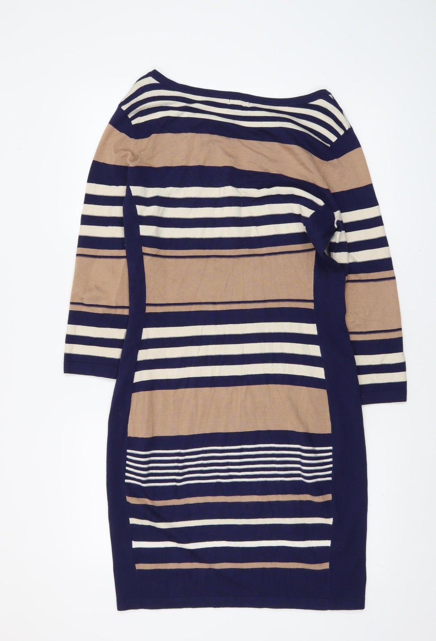 Phase Eight Women’s Blue Beige Striped Bodycon Knit Dress Size 10