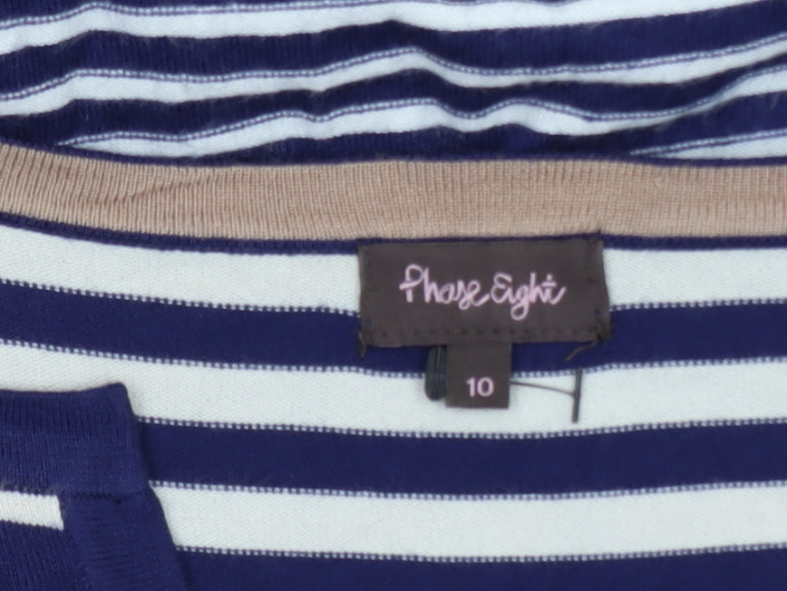 Phase Eight Women’s Blue Beige Striped Bodycon Knit Dress Size 10