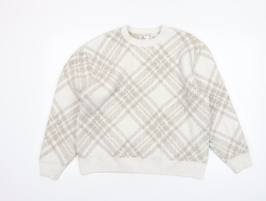 Hollister Women’s Beige Check Knit Pullover Jumper Size S