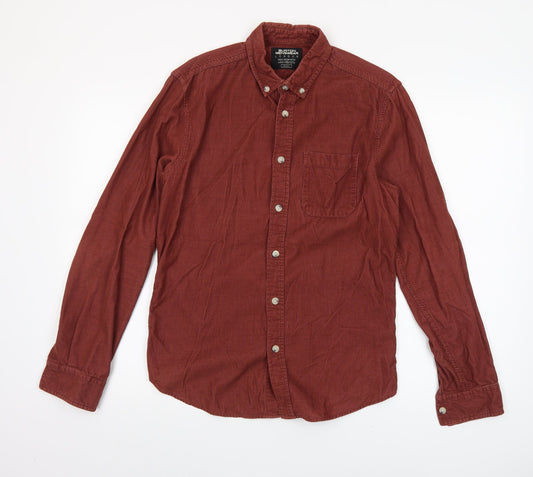 Burton Menswear Men's Brown Corduroy Button-Up Shirt Small