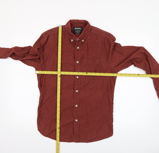 Burton Menswear Men's Brown Corduroy Button-Up Shirt Small