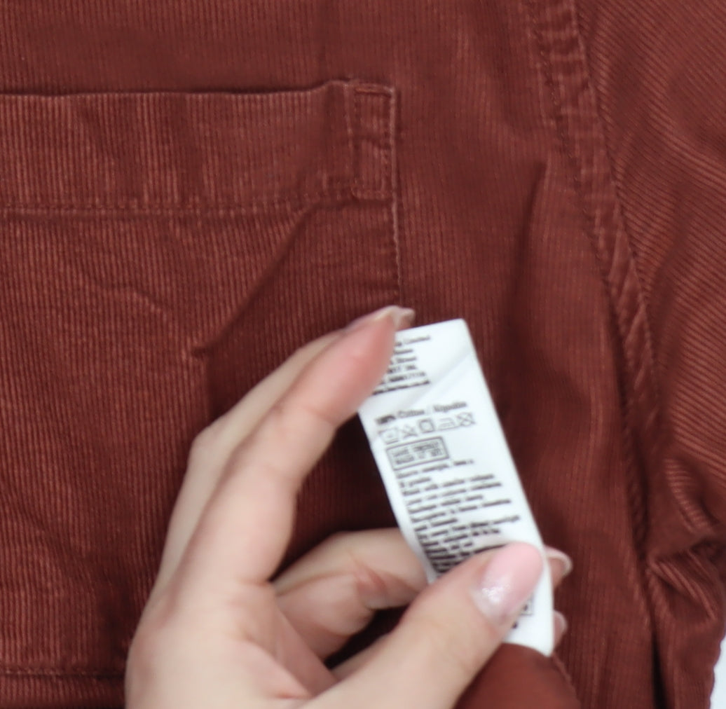 Burton Menswear Men's Brown Corduroy Button-Up Shirt Small