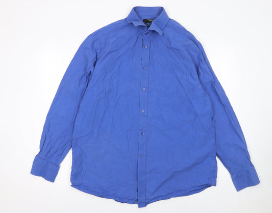 Thomas Nash Men's Blue 17in Classic Fit Long Sleeve Cotton Shirt