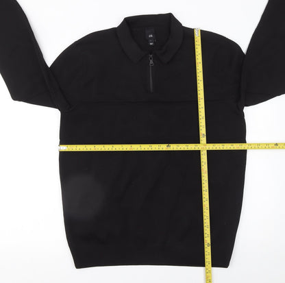 River Island Men's Black Long Sleeve 1/4 Zip Polo Top Size L
