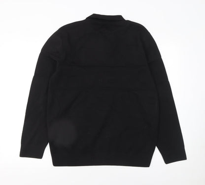 River Island Men's Black Long Sleeve 1/4 Zip Polo Top Size L