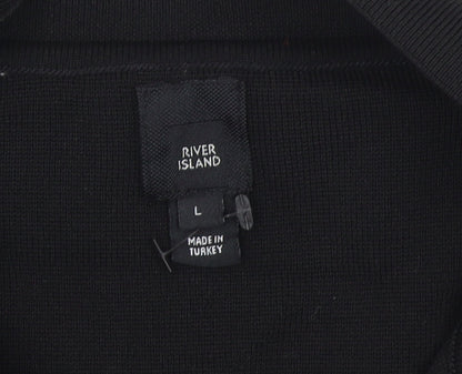 River Island Men's Black Long Sleeve 1/4 Zip Polo Top Size L