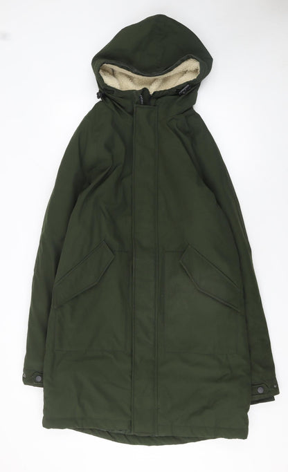 Marks and Spencer Men's Green S Parka Coat Hooded Mid-Length Polyester