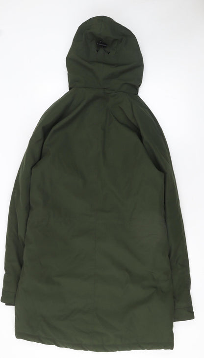 Marks and Spencer Men's Green S Parka Coat Hooded Mid-Length Polyester