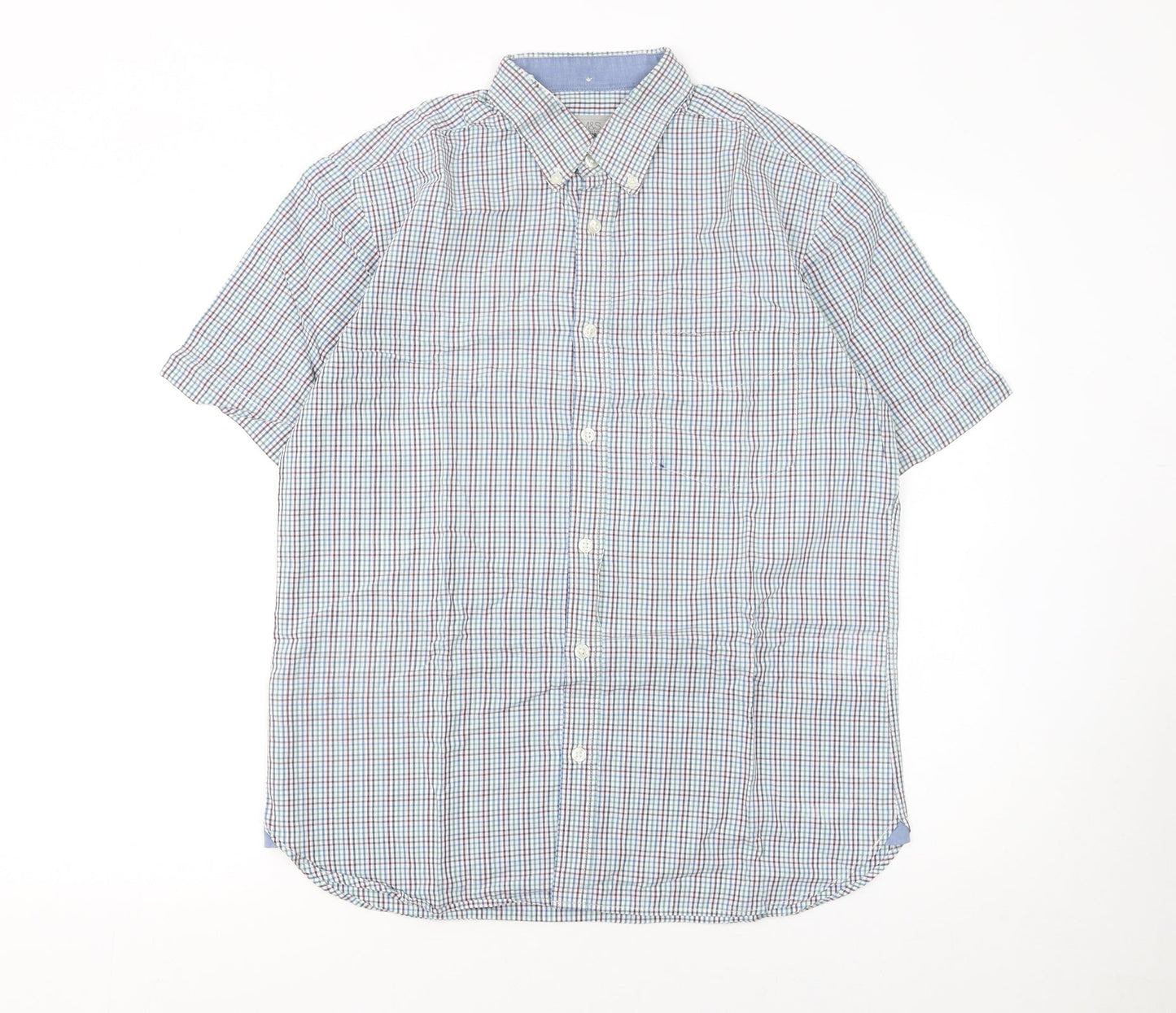 Marks and Spencer Men's Multicoloured Check Short Sleeve Cotton Shirt S