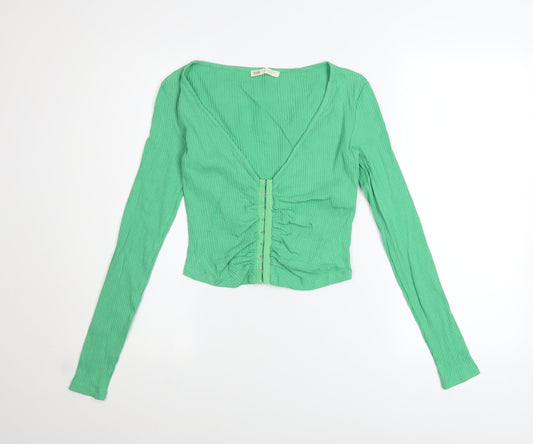 Womens UK Size M STR Green Cropped Button-Up
