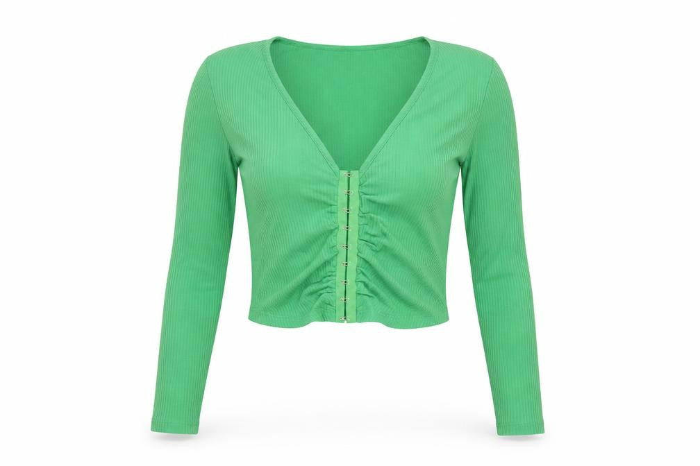 Womens UK Size M STR Green Cropped Button-Up