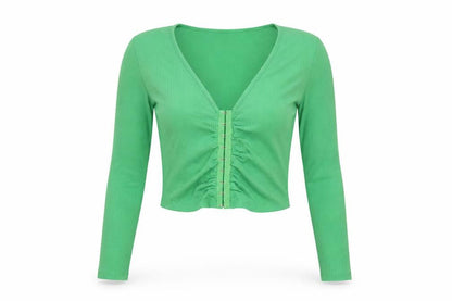 Womens UK Size M STR Green Cropped Button-Up