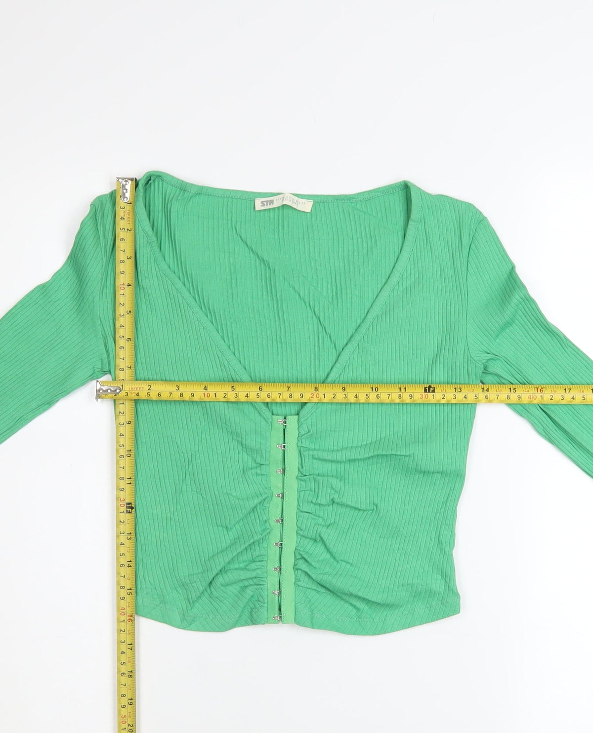 Womens UK Size M STR Green Cropped Button-Up