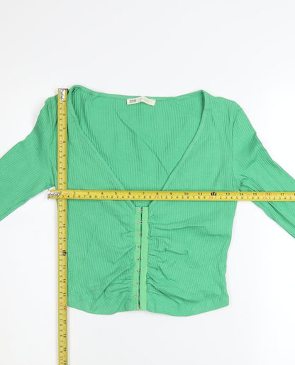 Womens UK Size M STR Green Cropped Button-Up