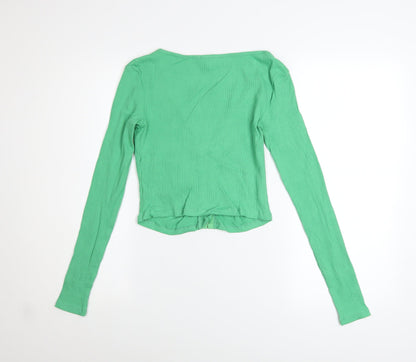 Womens UK Size M STR Green Cropped Button-Up