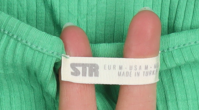 Womens UK Size M STR Green Cropped Button-Up