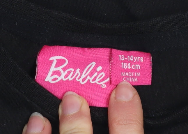 Girls UK Size 13-14 Years Barbie Black Basic T-Shirt