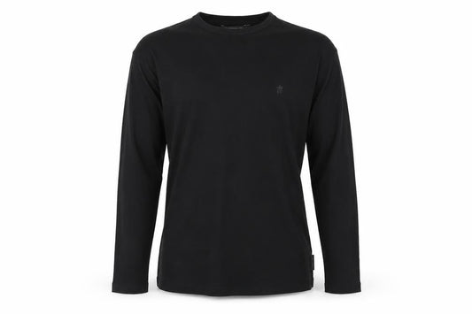 Front view of French Connection Men's Black Cotton Long Sleeve Crew Neck Top, size L