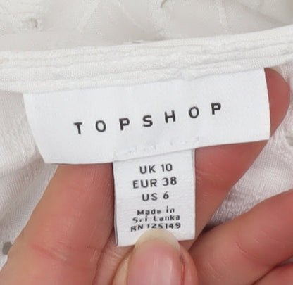 Womens UK Size 10 Topshop White Cropped Blouse