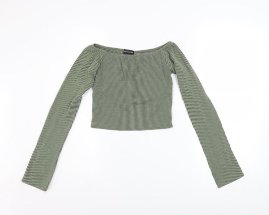 Womens UK Size 8 PRETTYLITTLETHING Green Cropped Blouse