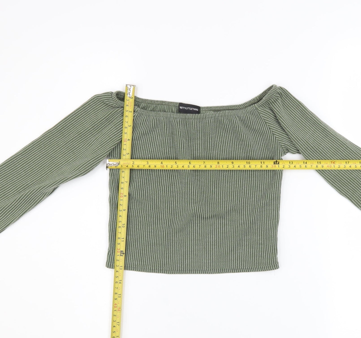 Womens UK Size 8 PRETTYLITTLETHING Green Cropped Blouse