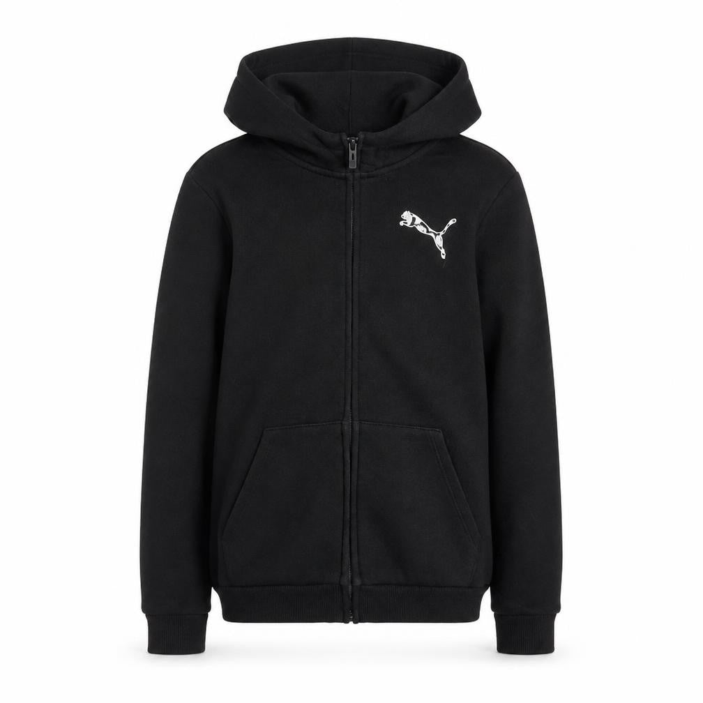 Front view of Puma boys’ black full zip hoodie 13-14 years fleece casual sweatshirt